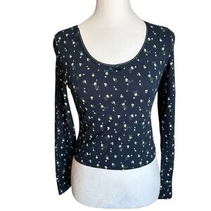 Just Polly New York Women's Navy Floral Top Size M NWT